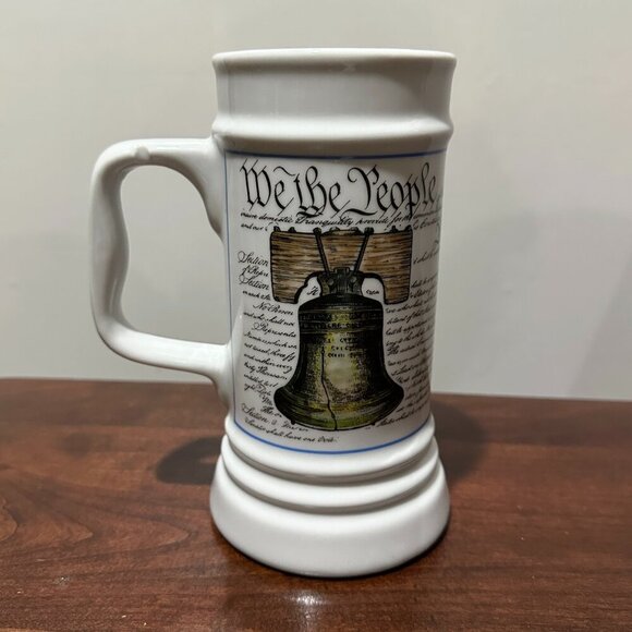 Vintage 90s German-American Wander Club Liberty Bell Flag Ceramic‎ Stein - Picture 1 of 11